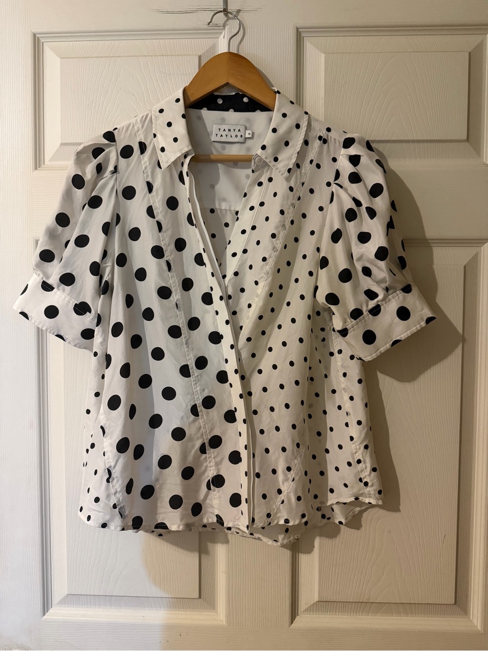 Tanya Taylor White Blouse with Black Polka Dots